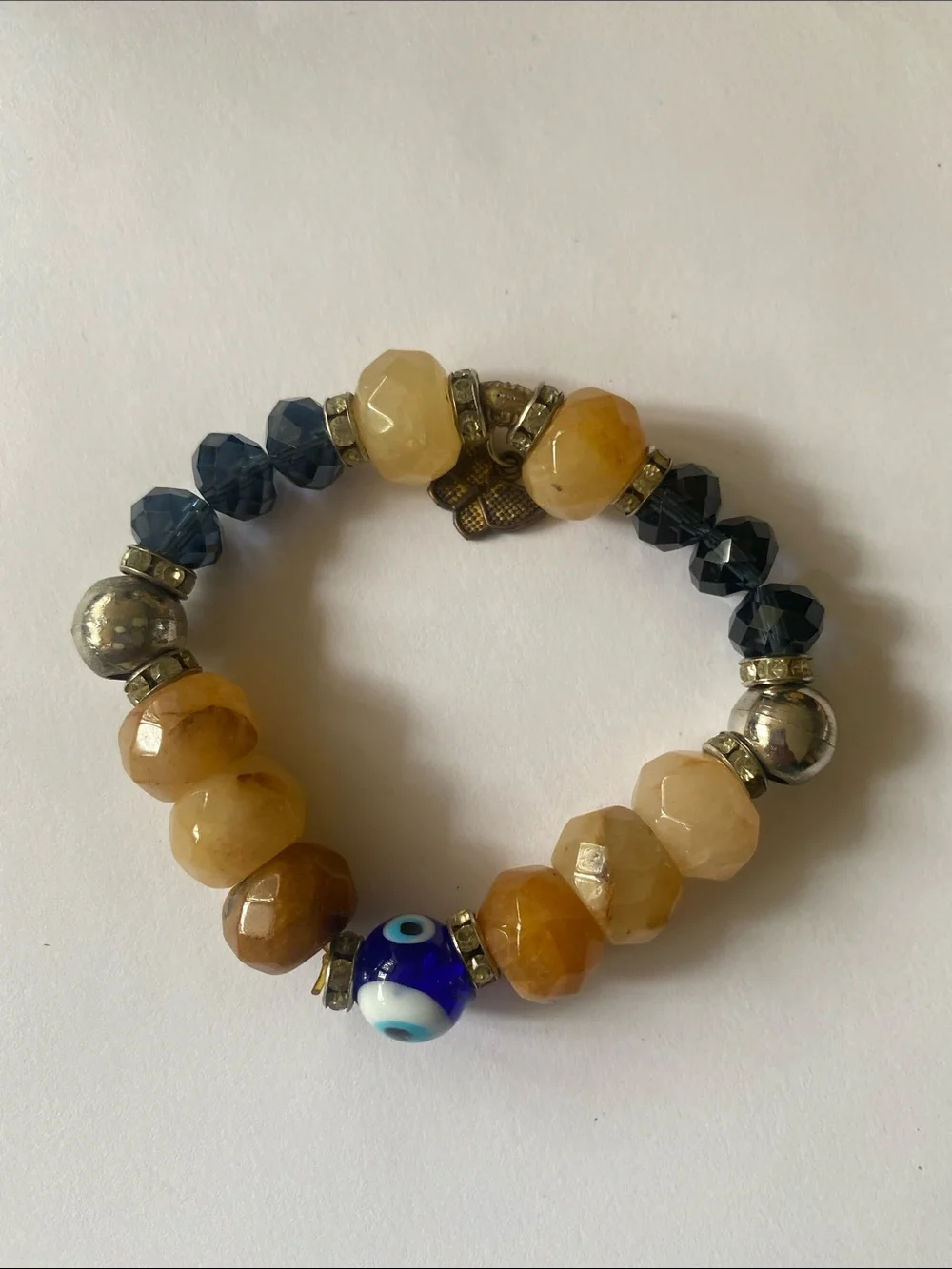 Crystal Honey Bead Bracelet with Blue evil eye 🧿 Accent